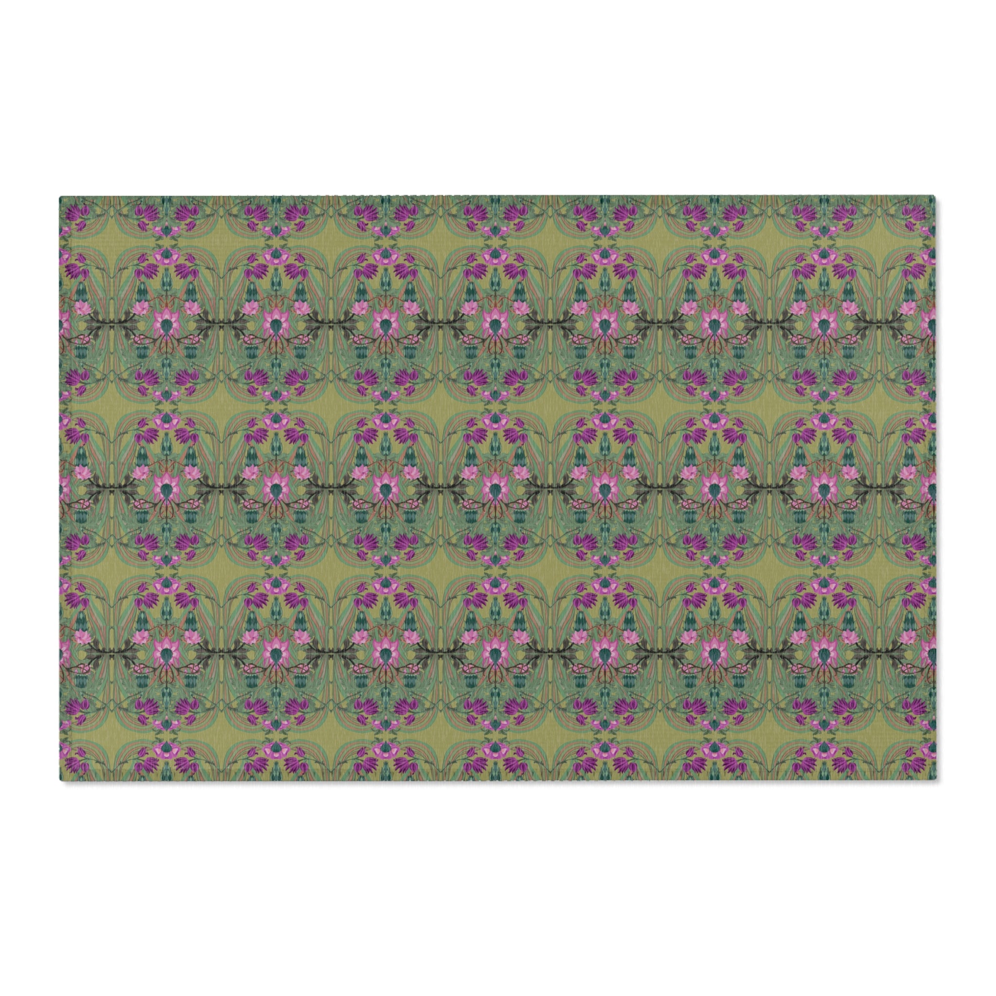 Boho Art Deco Moss & Purple Area Rug — Distressed Ornamental Accent Rug
