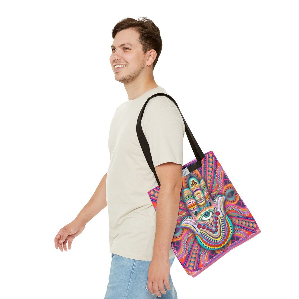 Hamsa Eye Tote Bag — Psychedelic Boho All-Over Print