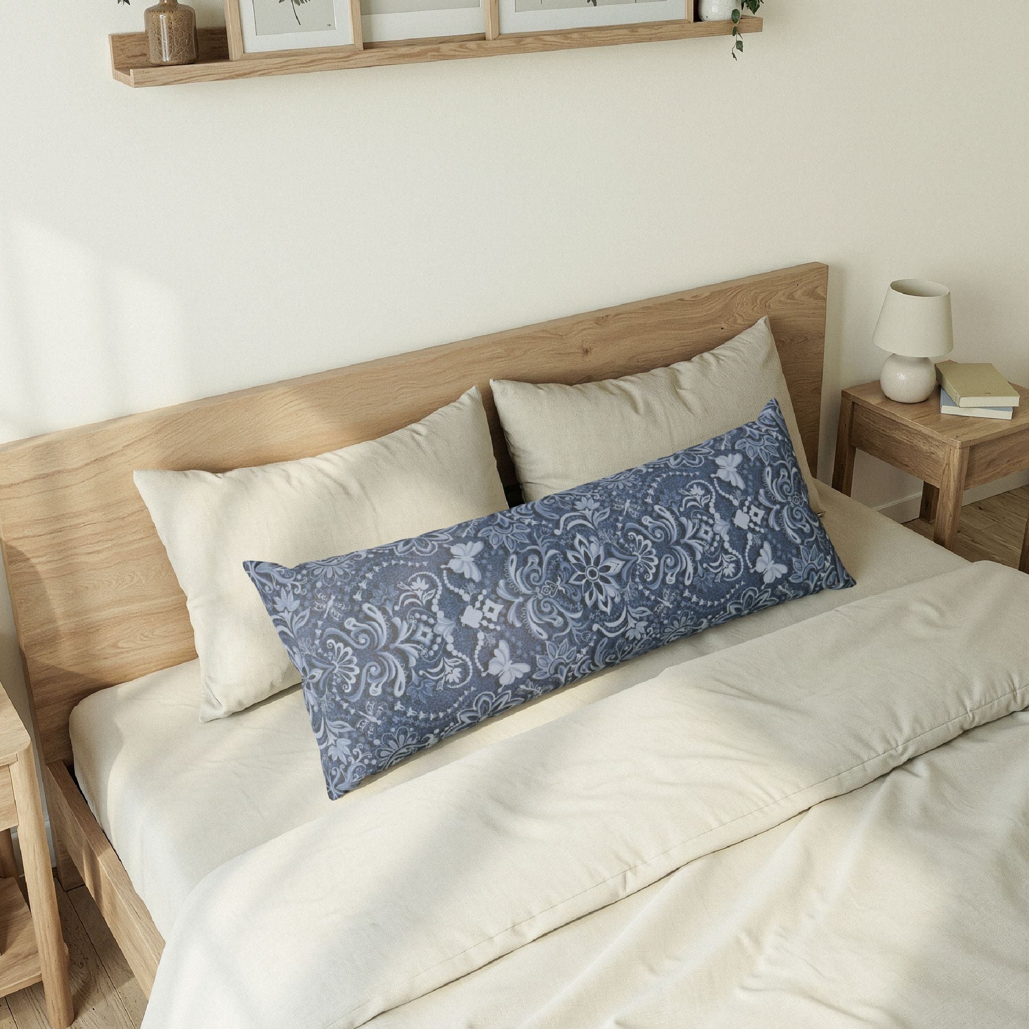 Vintage Brocade in Blue Farmhouse Body Pillow — Support Cushion