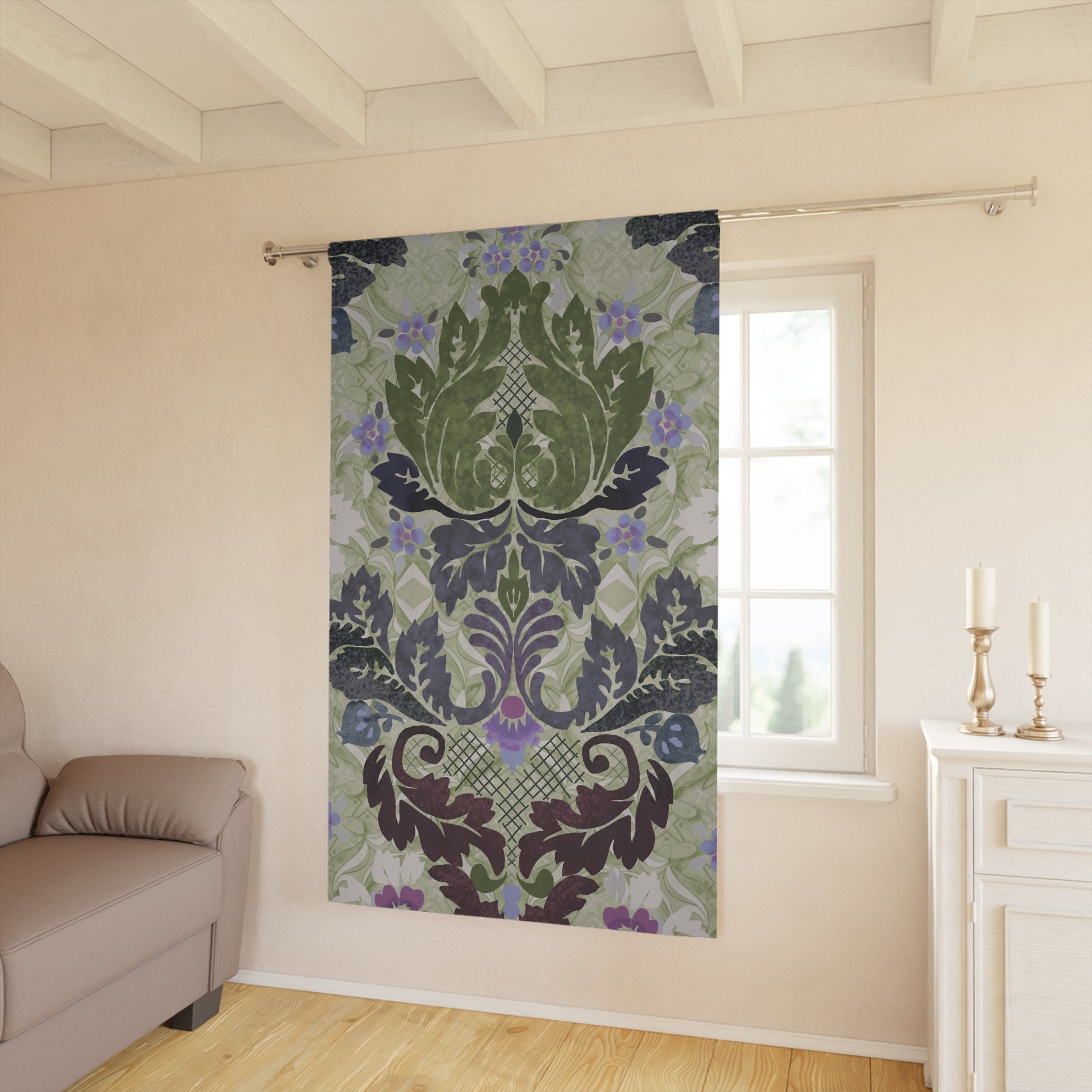 Victorian Farmhouse Sage Floral Blackout Curtain — Single 50x84" Panel