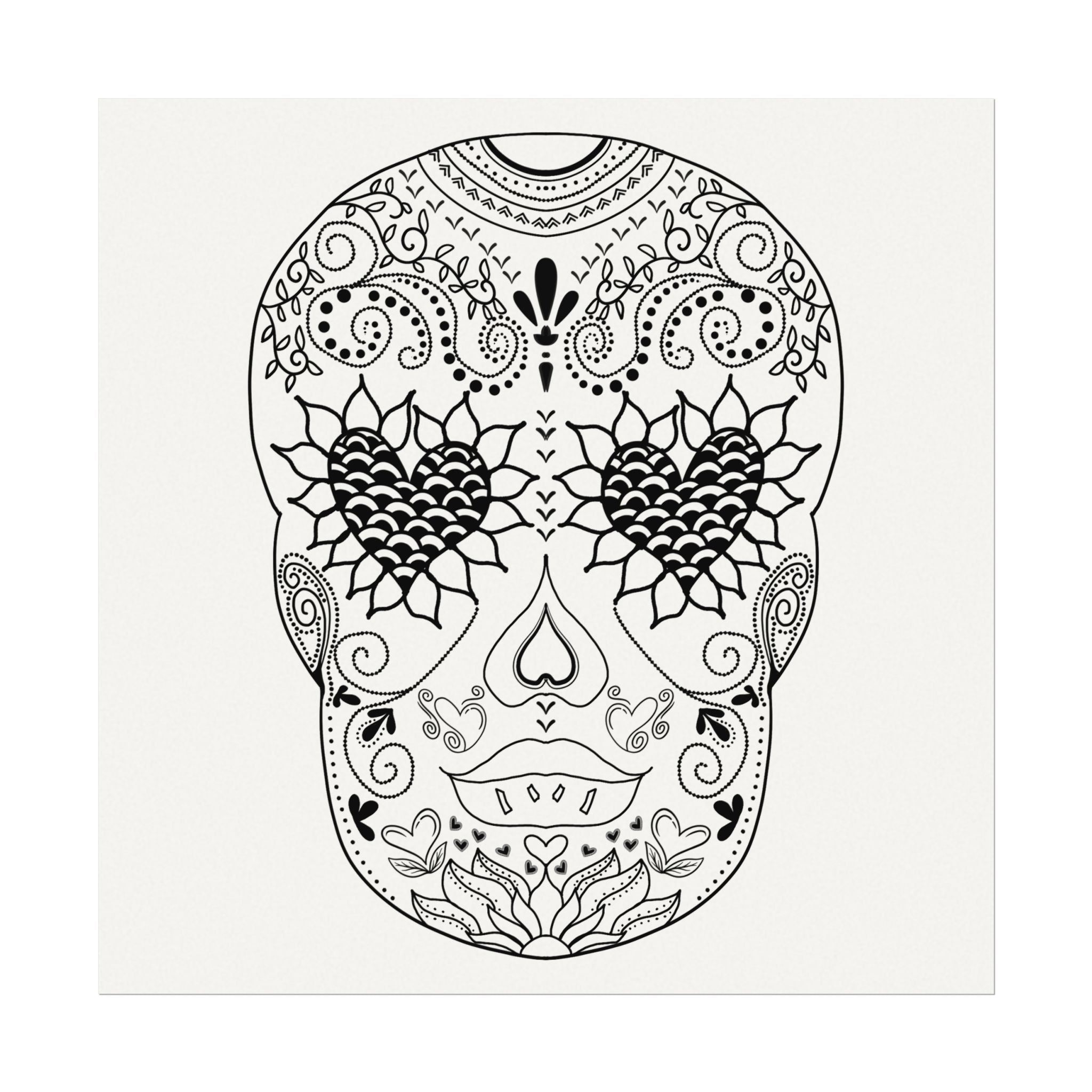 Sugar Skull Day of the Dead Number 3 Coloring Poster on Fine Textured Watercolor Matte Print - Make Your Coloring Pages Stand Out!