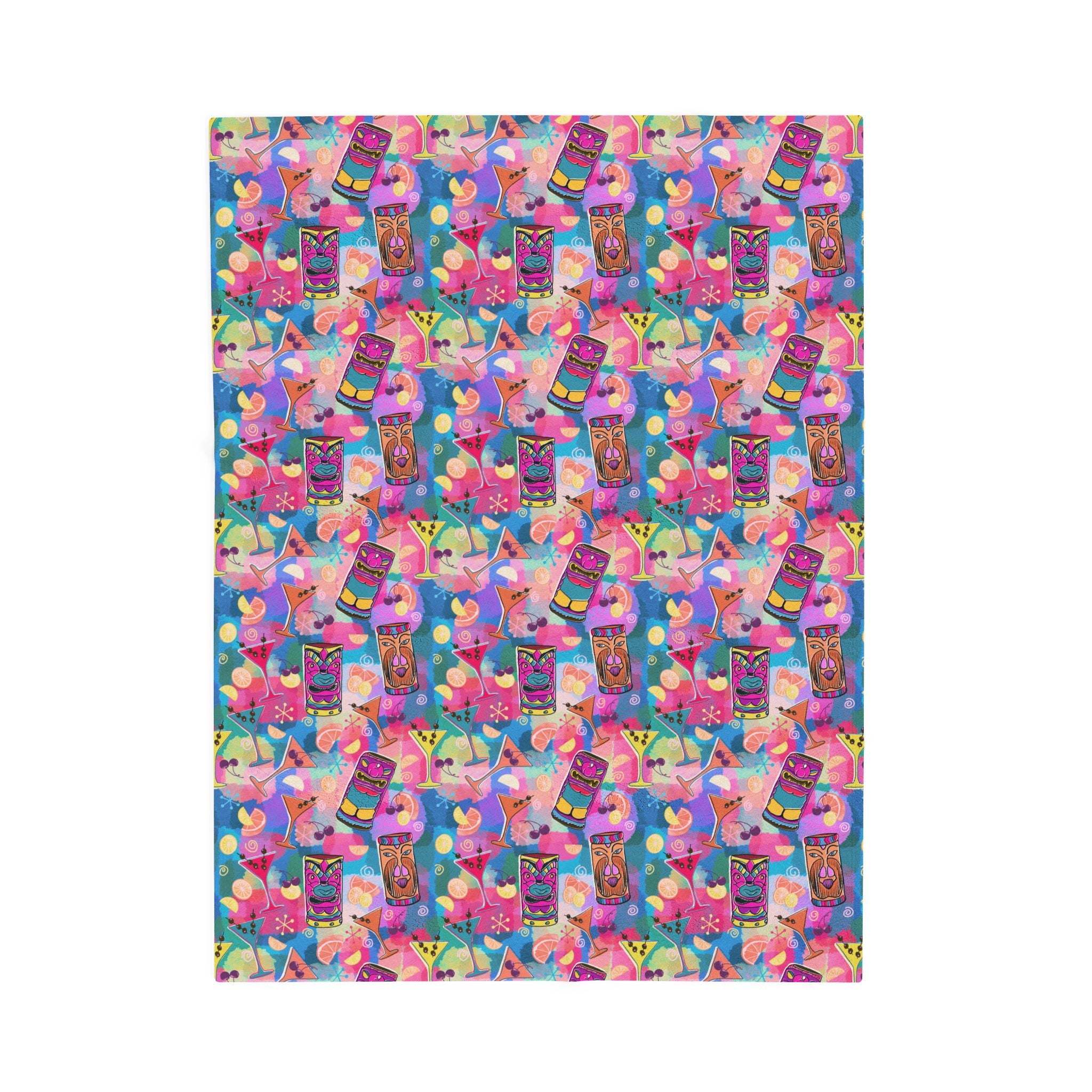 Kitschy Tiki in Multicolor Pink Minky Velveteen Blanket — Colorful Bohemian Plush Throw