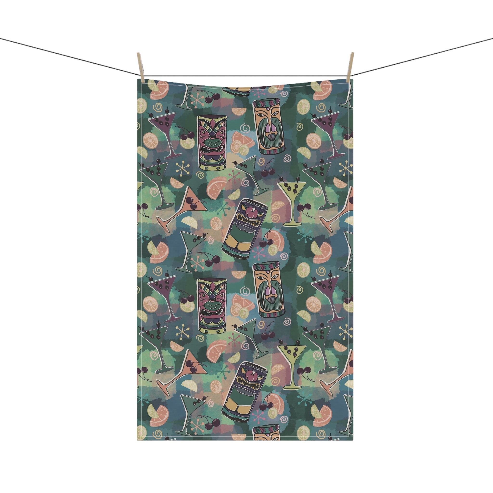 Kitschy Tiki Pine Green Kitchen Tea Towel