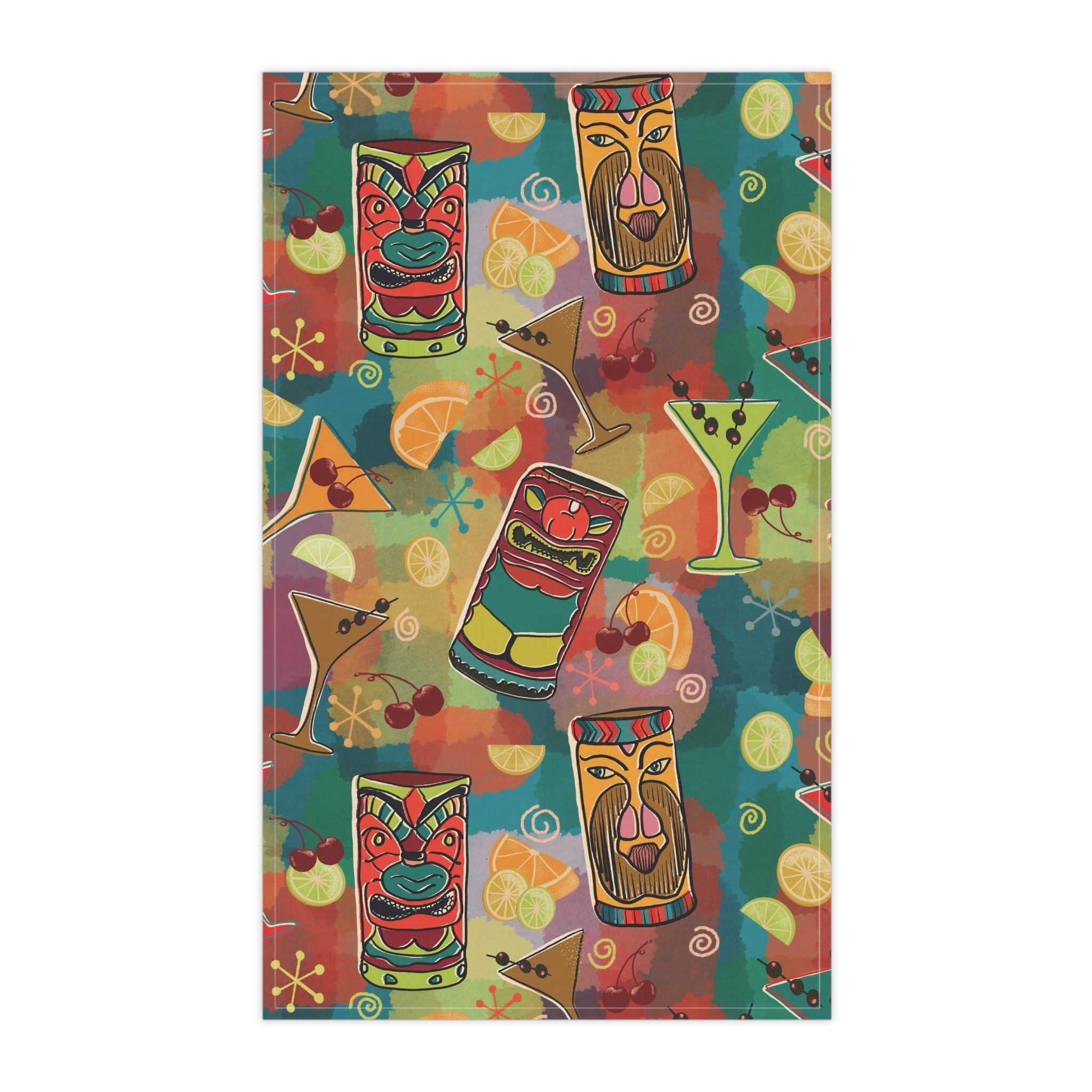 Kitschy Tiki Bar Tea Towel — Mid-Century Green Kitchen Dish Towel