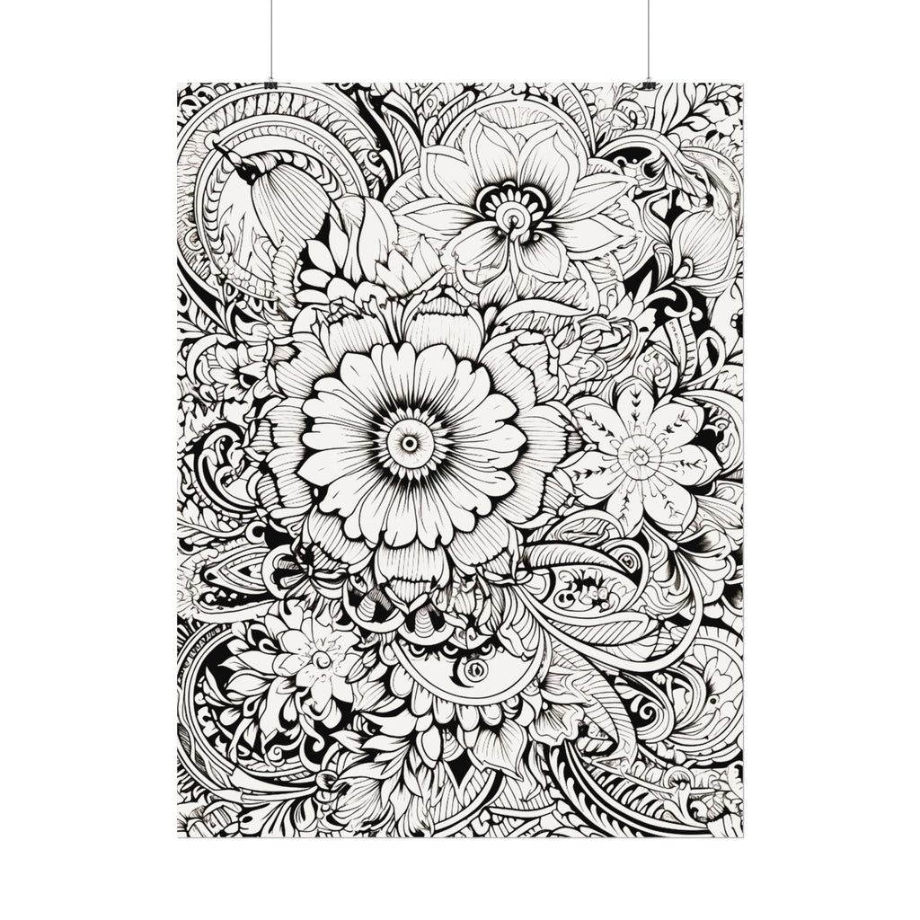 Boho Flower Number 6 Jumbo Coloring Poster — Textured Watercolor Matte Print 36x48 inch/ 20x30 inch