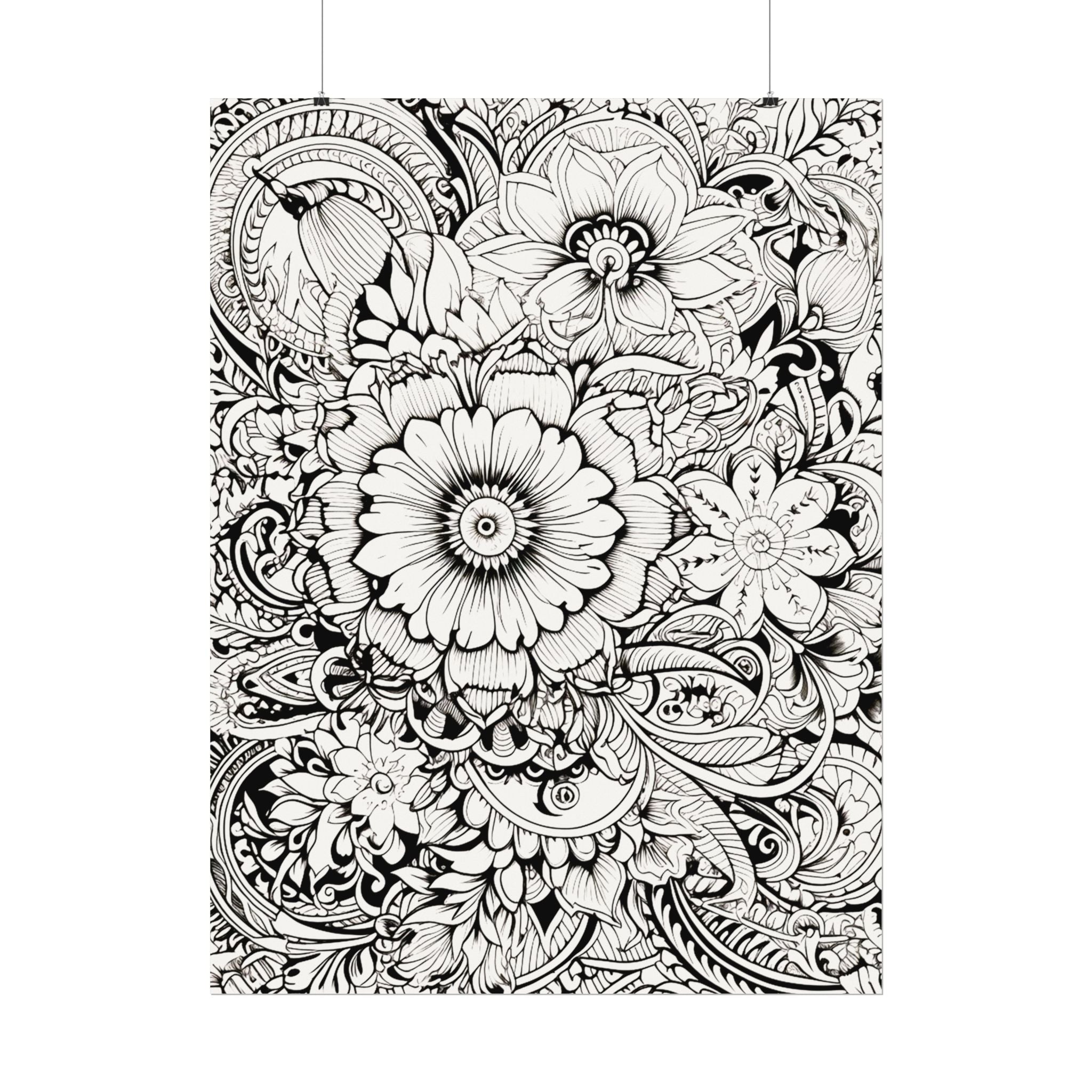 Boho Flower Number 6 Jumbo Coloring Poster — Textured Watercolor Matte Print 36x48 inch/ 20x30 inch