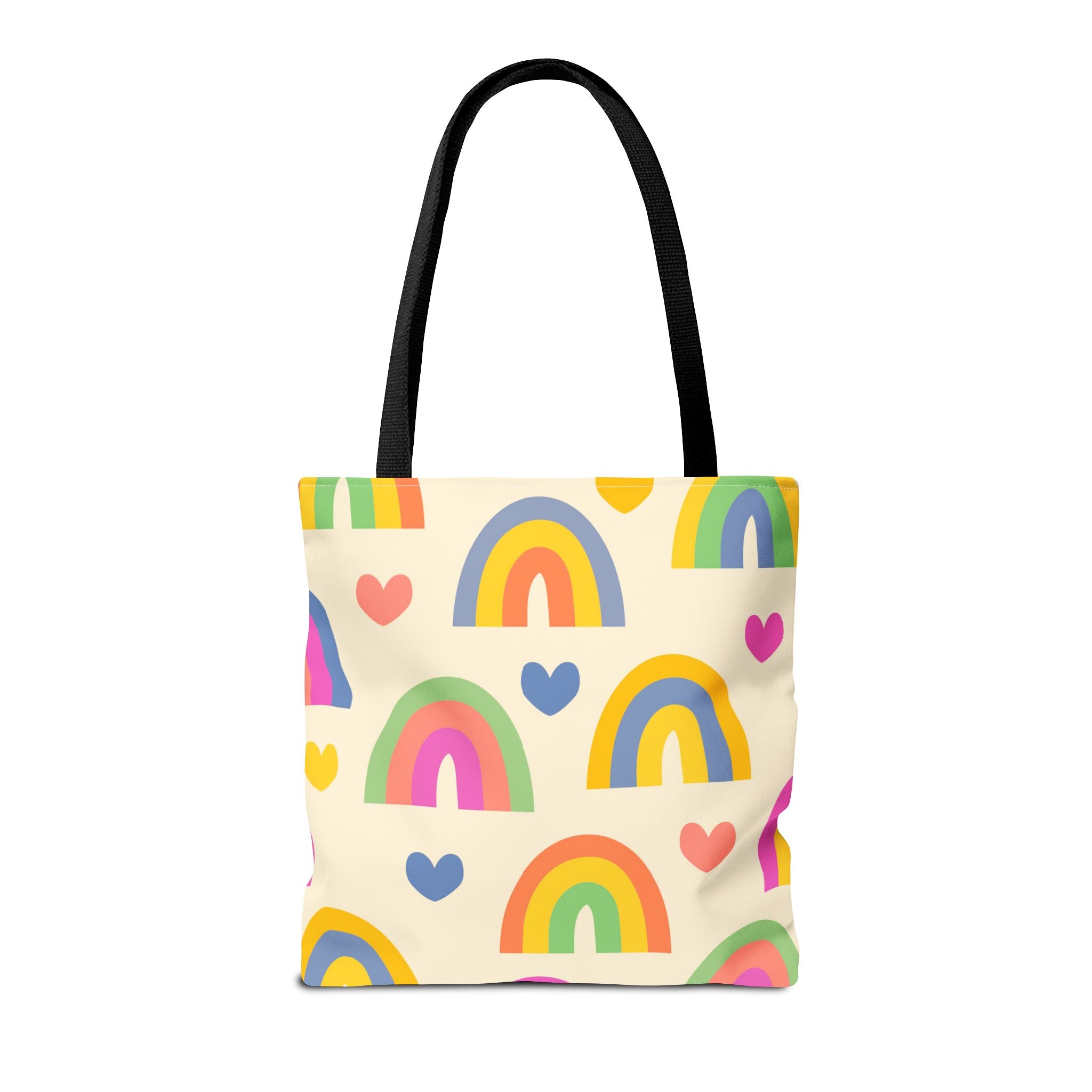 Rainbows & Hearts Tote Bag — Colorful All-Over Print Rainbow Heart Tote