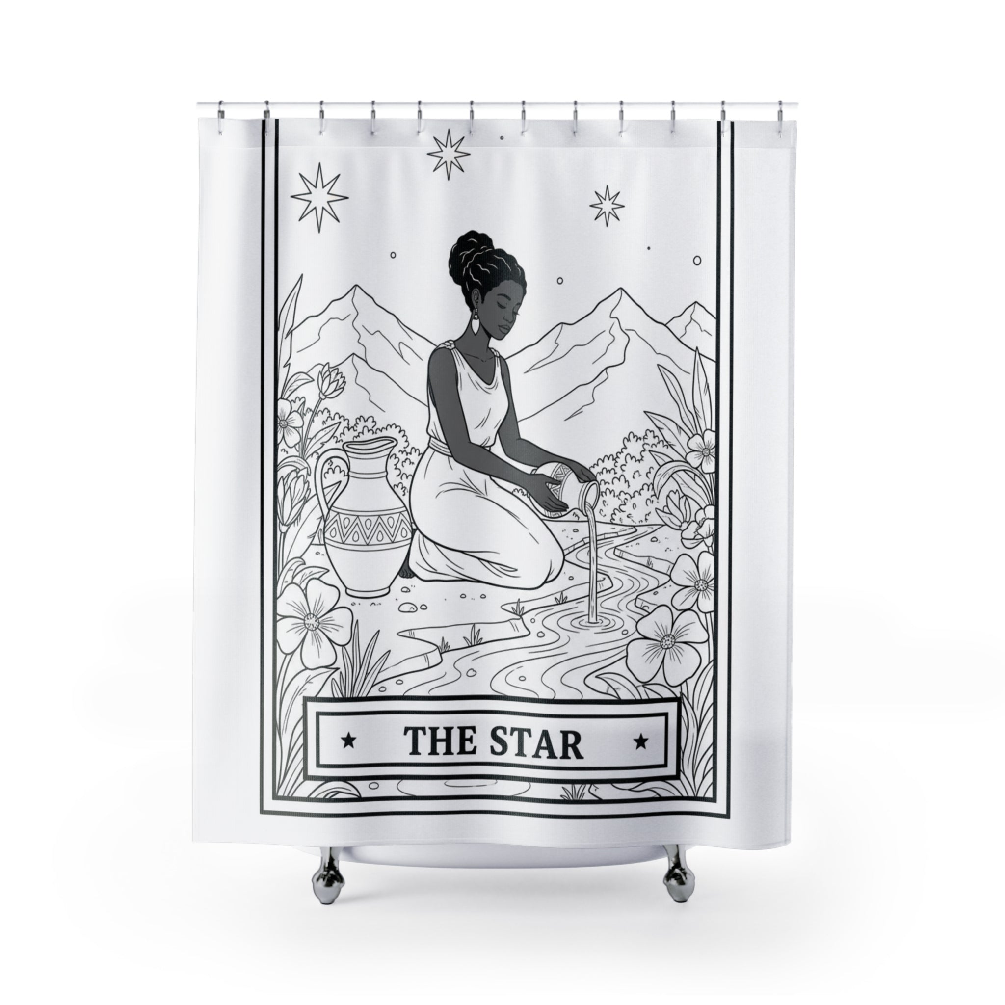 The Star Tarot Card Shower Curtain — Boho Spiritual Color-Your-Own Shower Curtain