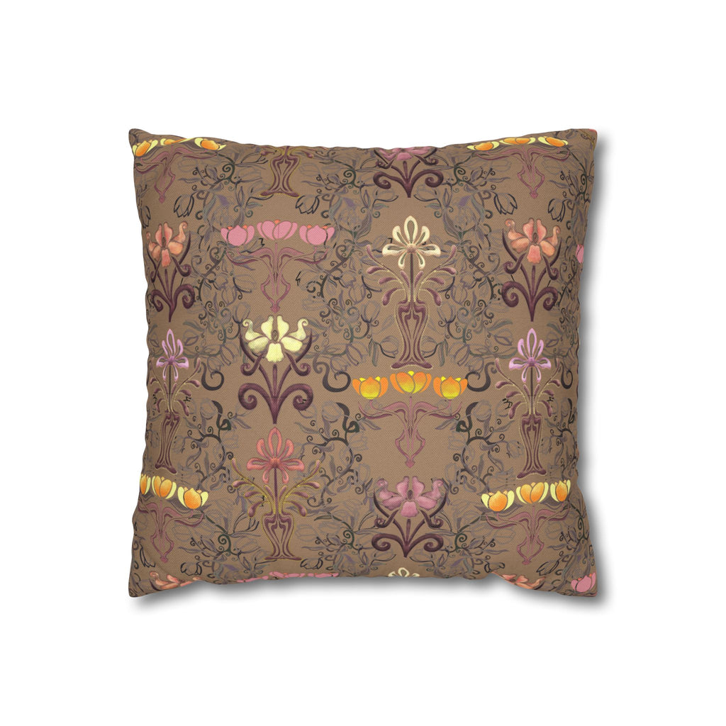 Warm Yellow Ornate Floral Tulips Decorative Square Pillowcase