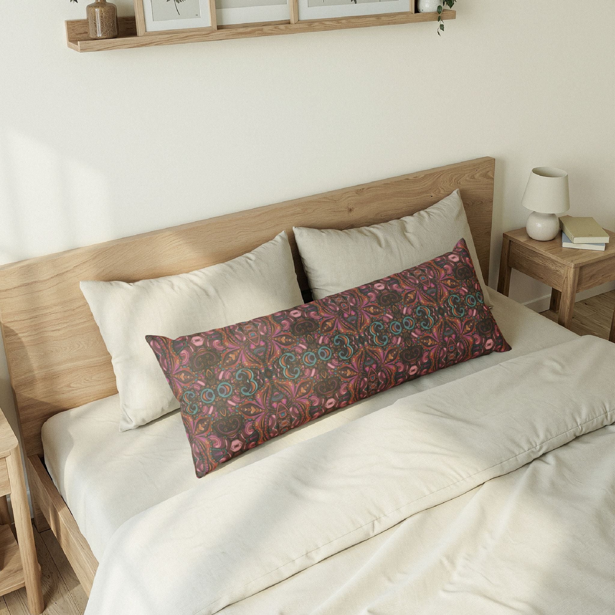 Bohemian Floral 'Sabrina' Body Pillow — Pink & Teal Kaleidoscope Support Cushion