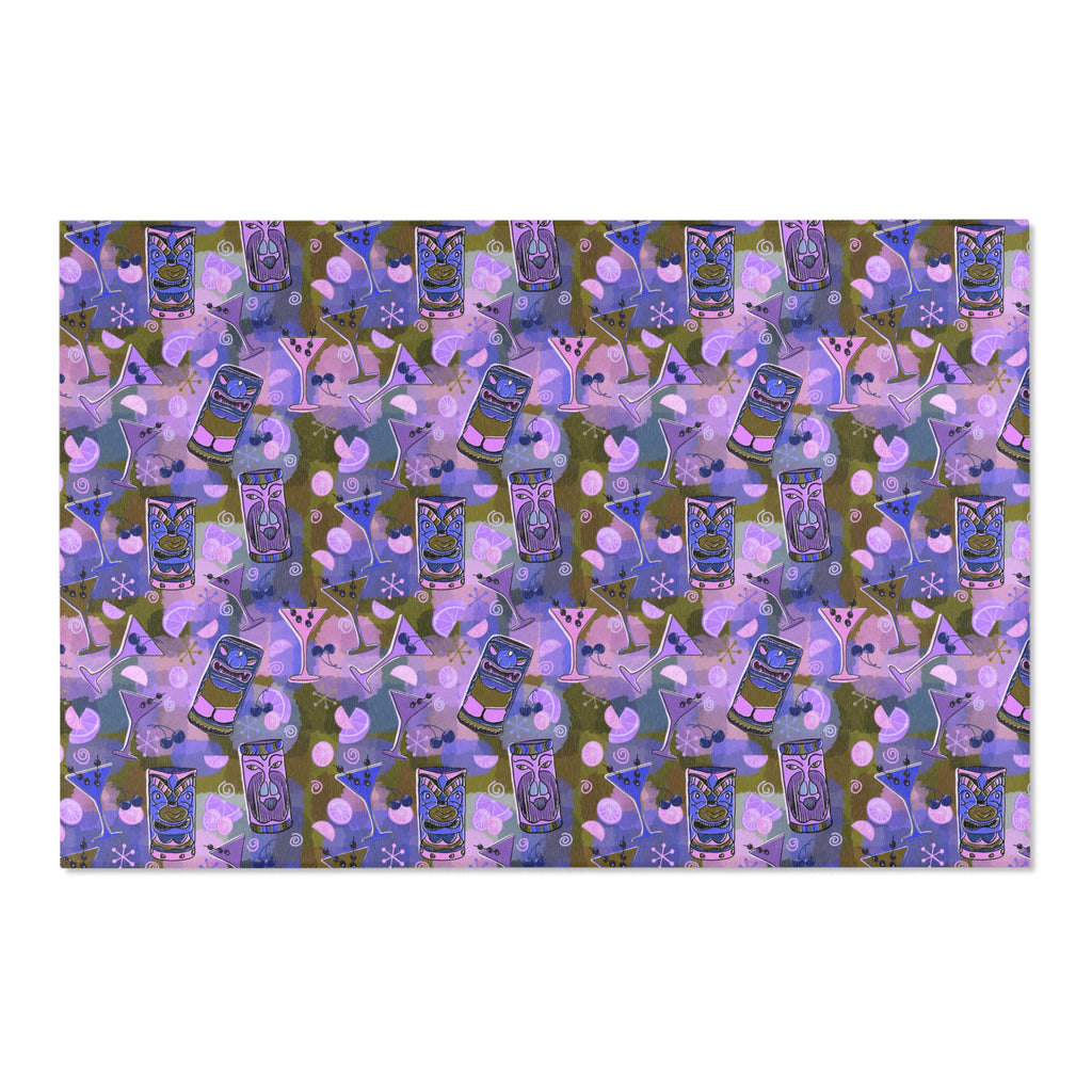 Kitschy Tiki Grape Area Rug — Distressed Ornamental Accent Rug for Living Room, She-Sheds & Man Caves