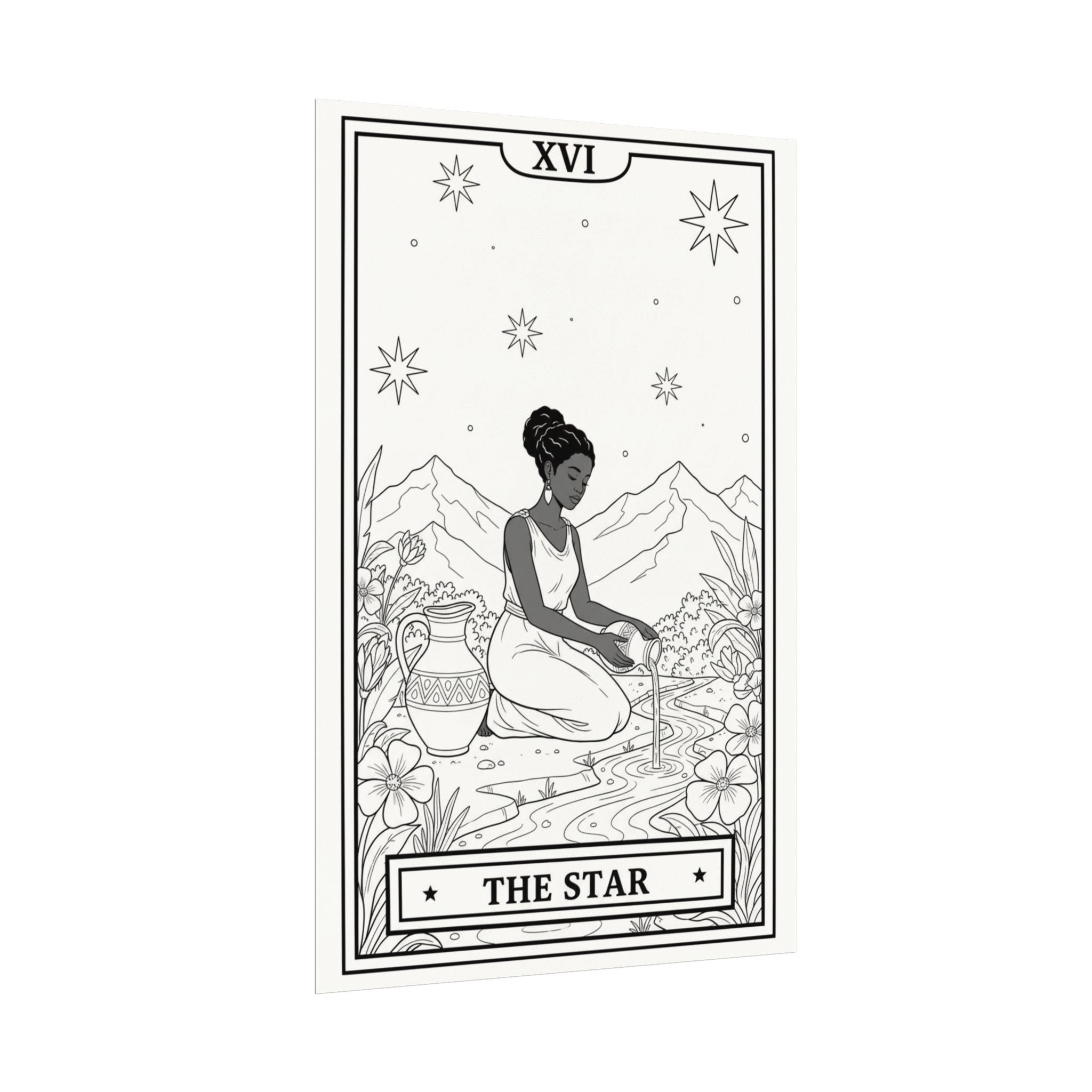 Star Tarot Card Coloring Poster — Textured Watercolor Matte Wall Art (Large)