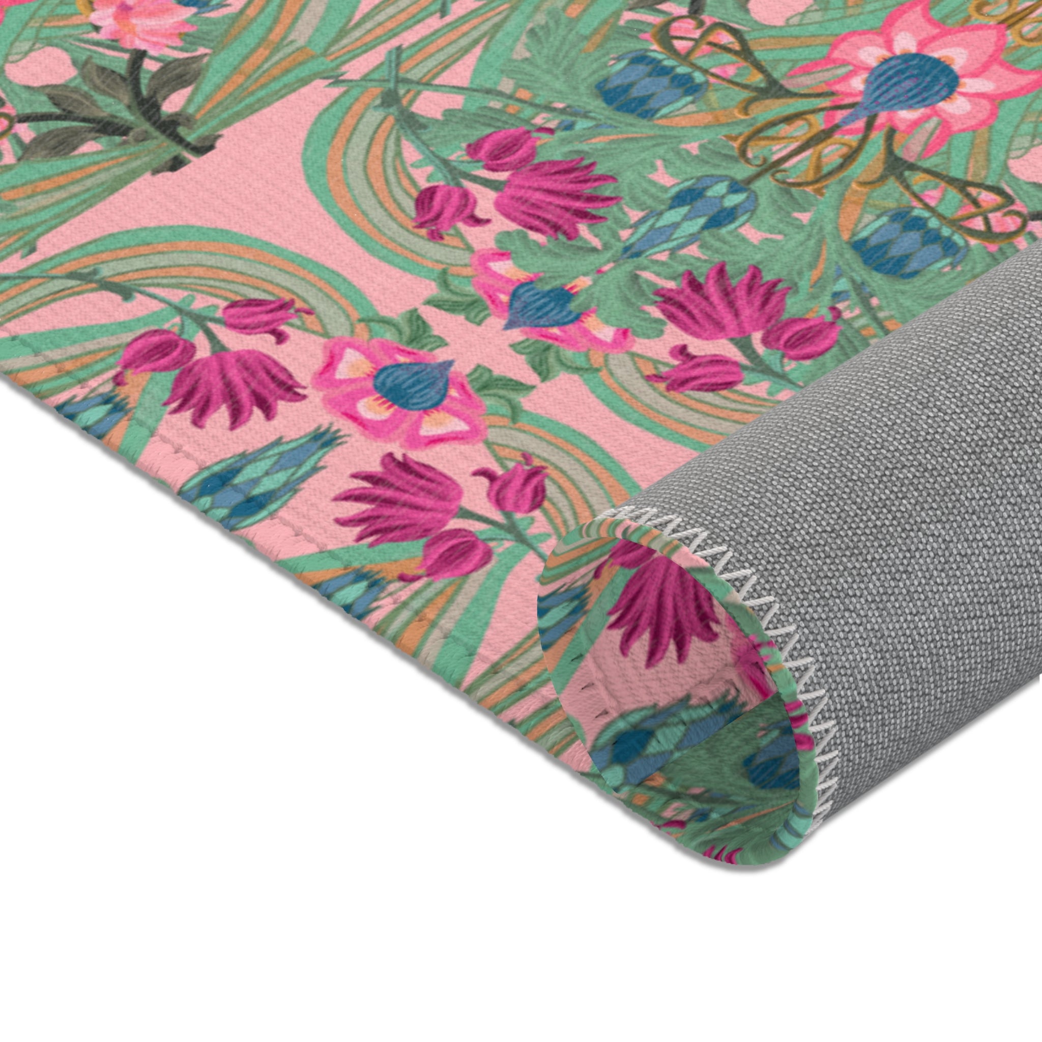 Boho Art Deco Antique Pink Area Rug — Distressed Ornamental Accent Rug