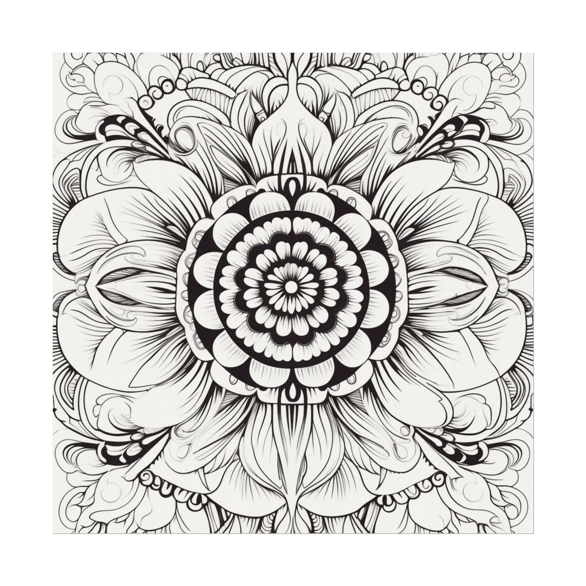 Boho Flower Coloring Poster — Textured Watercolor Matte Print 24x24inch