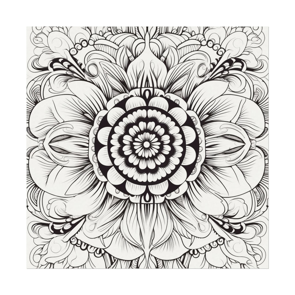 Boho Flower Coloring Poster — Textured Watercolor Matte Print 24x24inch