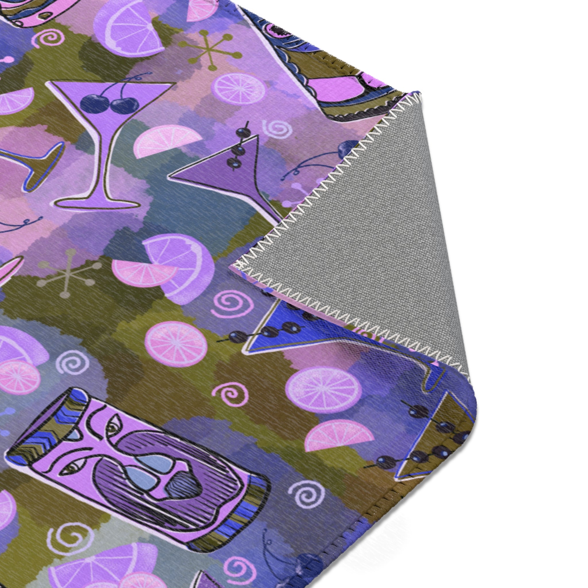 Kitschy Tiki Grape Area Rug — Distressed Ornamental Accent Rug for Living Room, She-Sheds & Man Caves