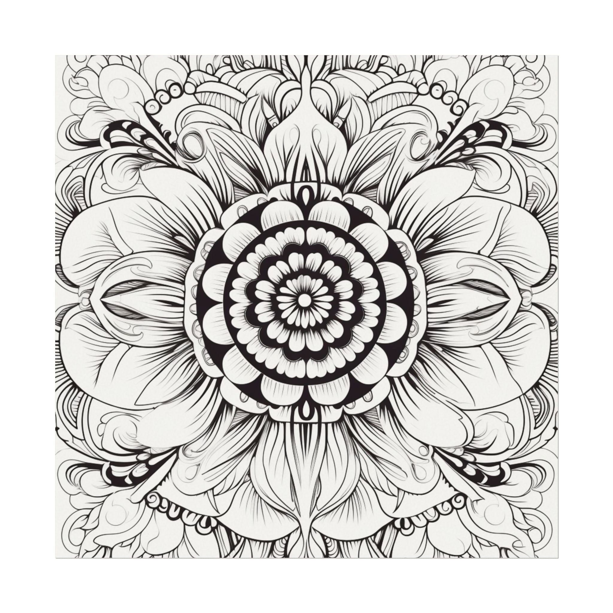 Boho Flower Coloring Poster — Textured Watercolor Matte Print 24x24inch