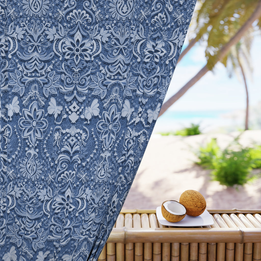 Vintage Brocade Blue Blackout Curtain – Floral Single Panel 50x84"