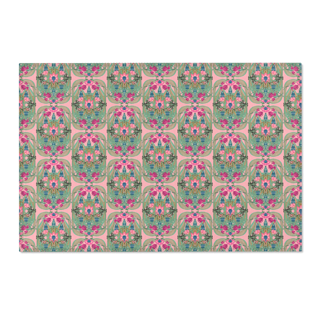 Boho Art Deco Antique Pink Area Rug — Distressed Ornamental Accent Rug