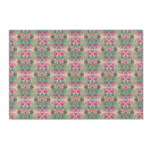 Boho Art Deco Antique Pink Area Rug — Distressed Ornamental Accent Rug