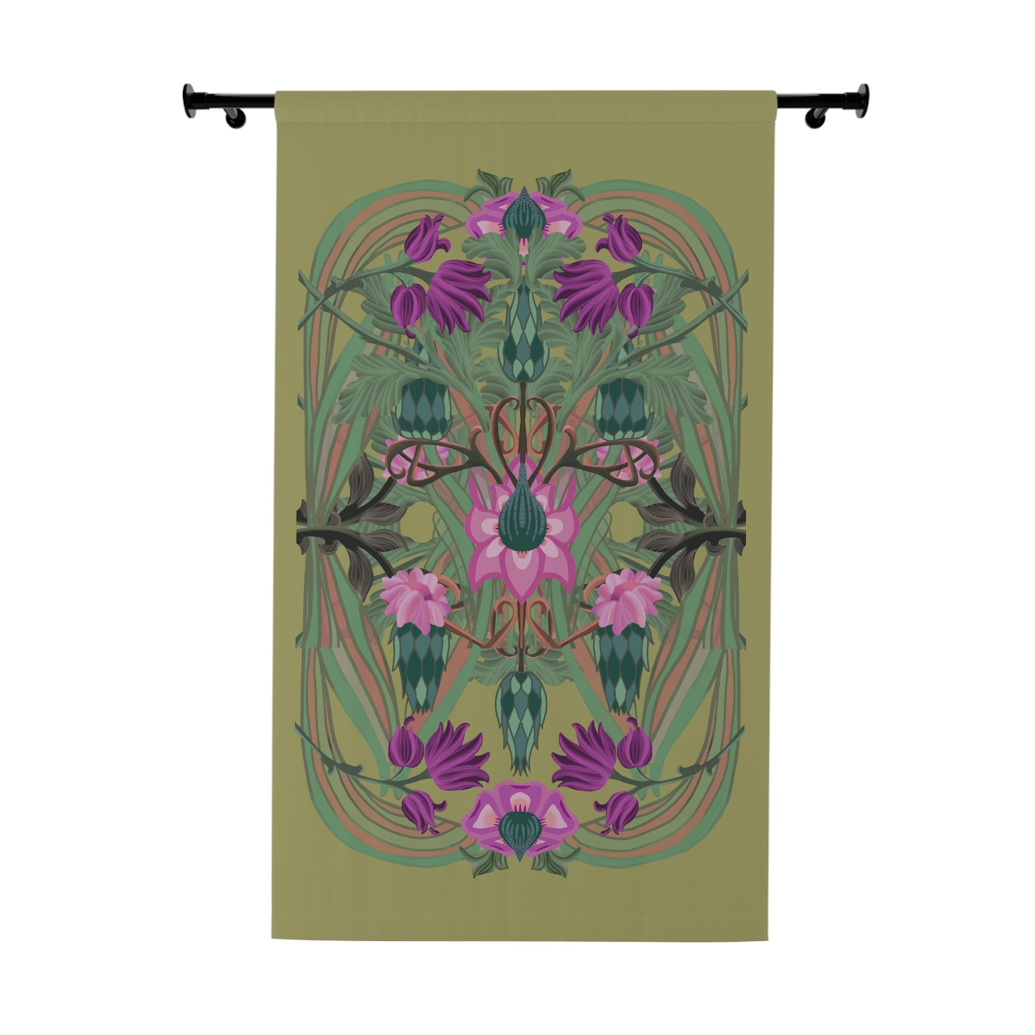 Boho Art Deco Olive Floral Blackout Curtain — Single 50x84" Panel