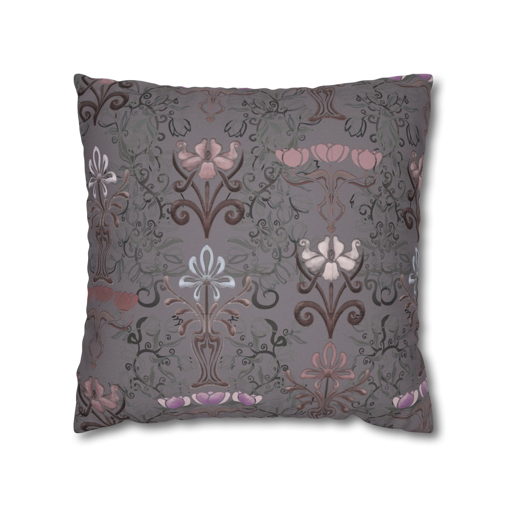 Ornate Floral Purple Tulips on Slate Decorative Square Pillowcase