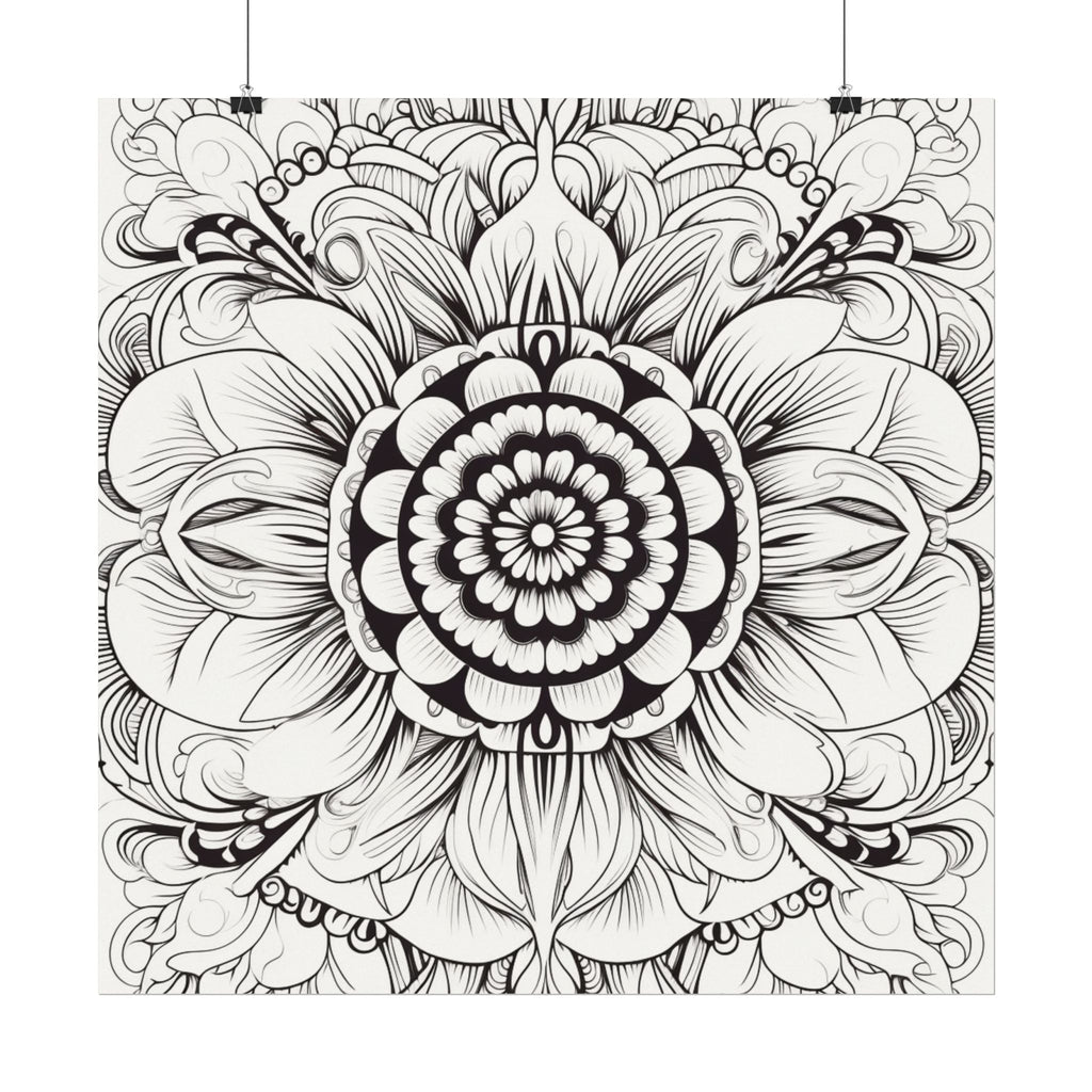 Boho Flower Coloring Poster — Textured Watercolor Matte Print 24x24inch