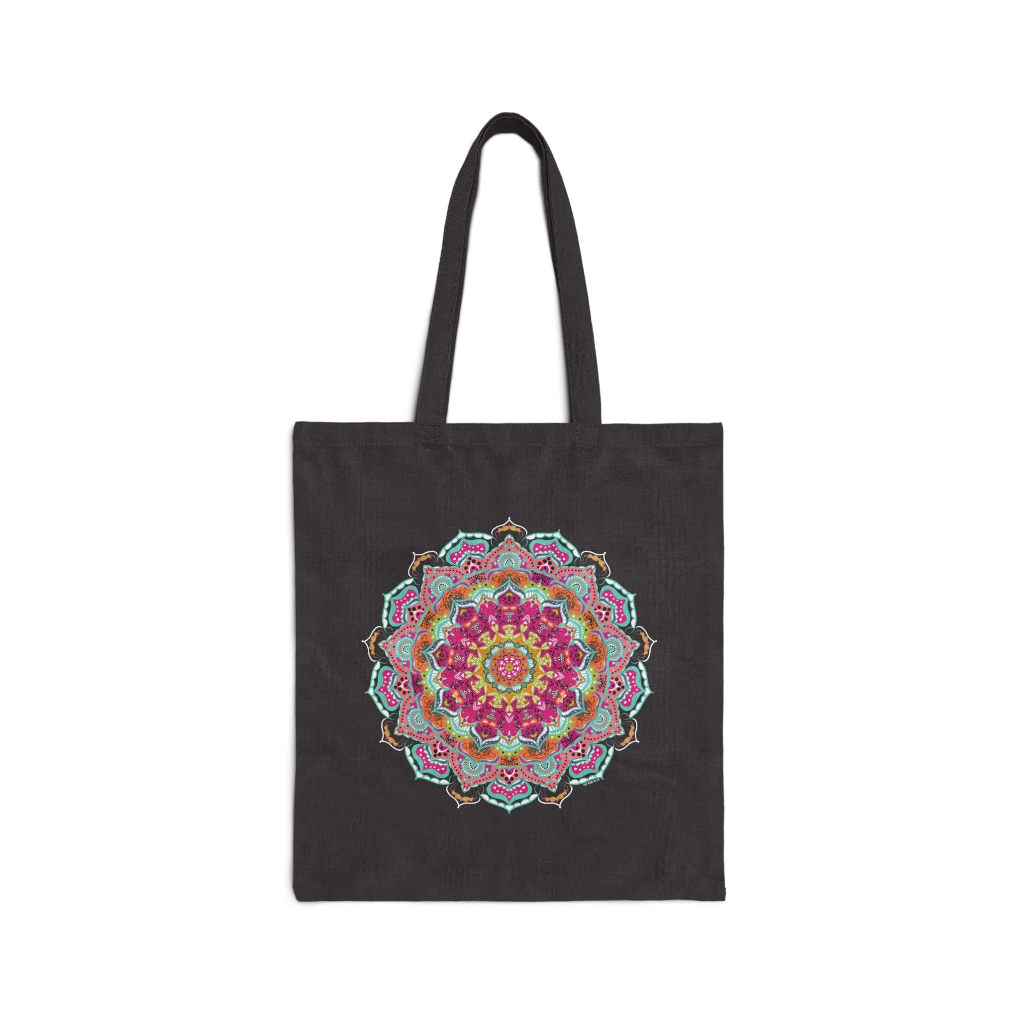 Turquoise & Pink Mandala Cotton Canvas Tote Bag — Vibrant Floral Shopper